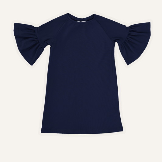 PRTECT Navy blue kids sun dress with bell sleeves